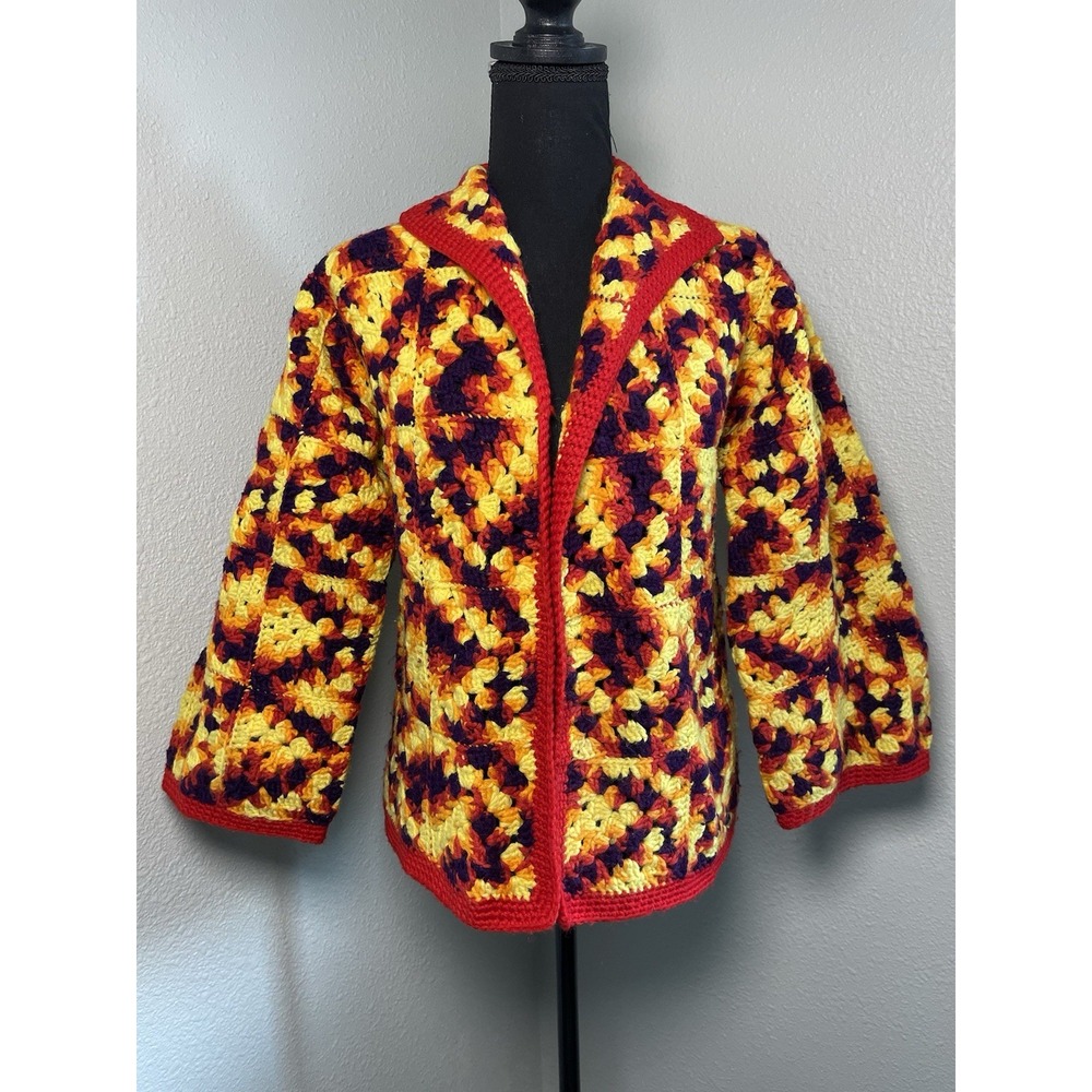 Handmade‎ Crochet Jacket Ladies Granny Square Vintage S/M